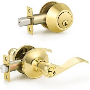 NWT Goldentimehardware Entry Door Key Lock, Single Cylinder Deadbolts - Golden